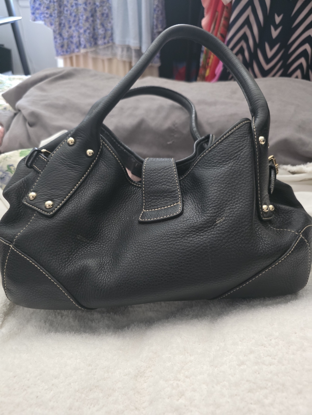 Dooney & Bourke Black Pebbled Leather Hobo with Gold Hardware Accent - Picture 2 of 10